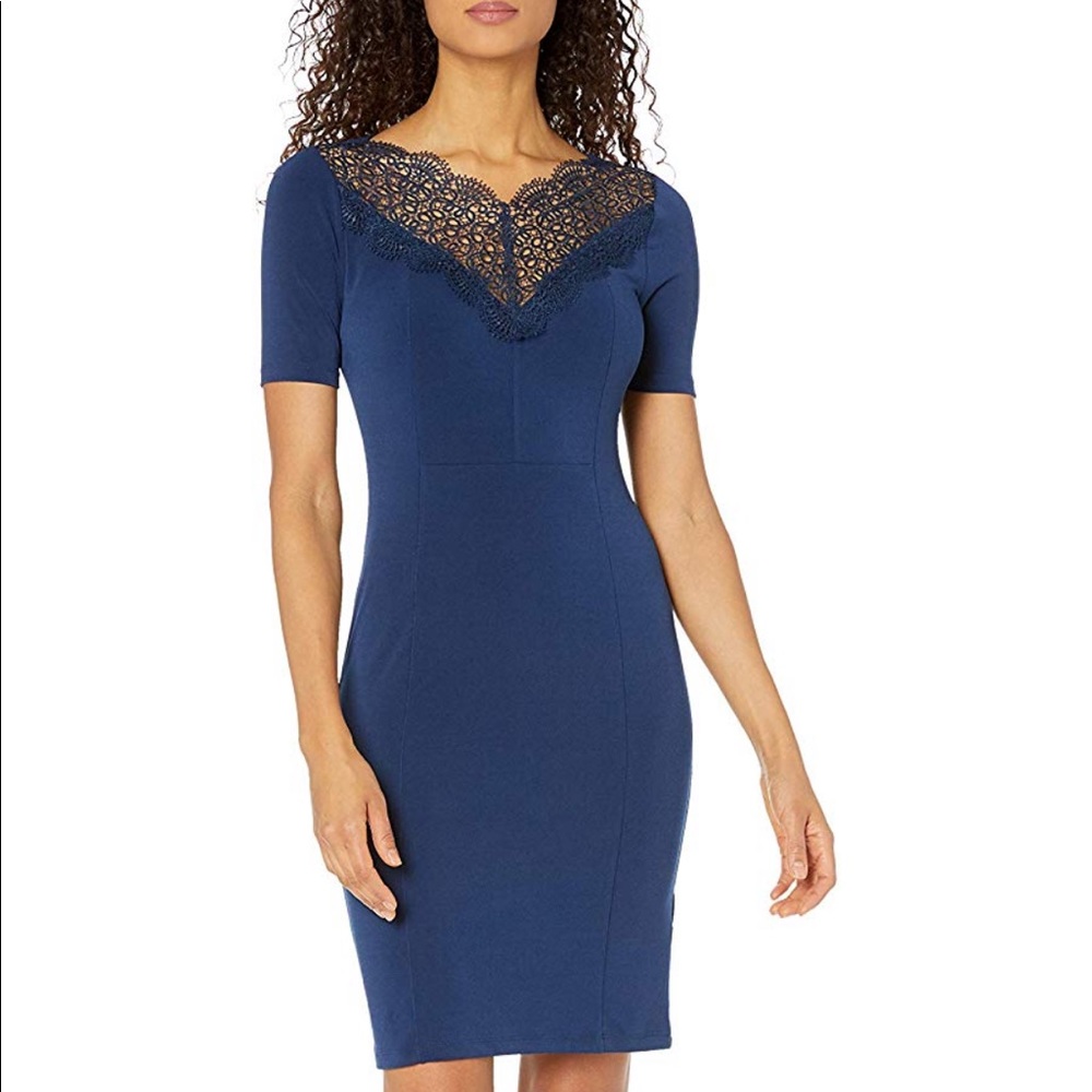 T Tahari Scalloped Neck Embellished  Dress
